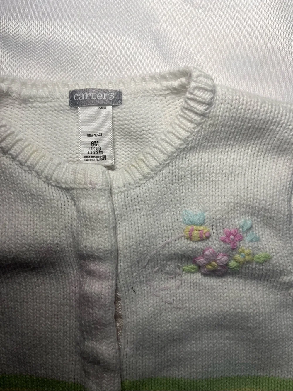 Vintage Carter’s Girls Sweater Size 6M White Pink Green Pastel Daisies Knit